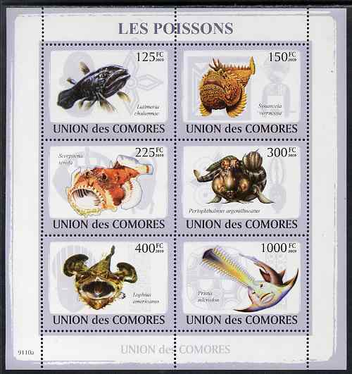 Comoro Islands 2009 Fish perf sheetlet containing 6 values unmounted mint, stamps on fish