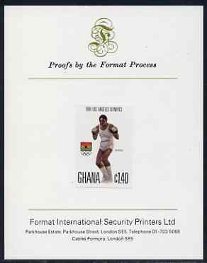 Ghana 1984 Boxing 1c40 (ex Los Angeles Olympic Games set) imperf proof mounted on Format International proof card, as SG 1105, stamps on boxing, stamps on sport