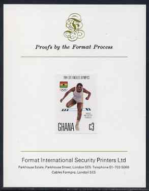 Ghana 1984 Hurdles 3c (ex Los Angeles Olympic Games set) imperf proof mounted on Format International proof card, as SG 1107, stamps on , stamps on  stamps on sport, stamps on hurdles