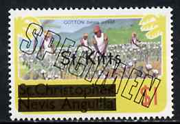 St Kitts 1980 Cotton Picking $1 from opt'd def set, additionally opt'd SPECIMEN, as SG 39A unmounted mint, stamps on , stamps on  stamps on cotton    textiles