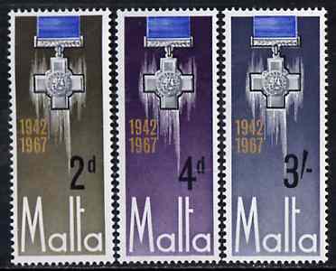 Malta 1967 George Cross Award to Malta set of 3 unmounted mint, SG 379-81*, stamps on , stamps on  stamps on medals    militaria