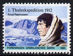 Cinderella - Greenland 1985 label commemorating the 1912 Thule Expedition showing Knud Rasmussen unmounted mint*, stamps on , stamps on  stamps on explorers     polar