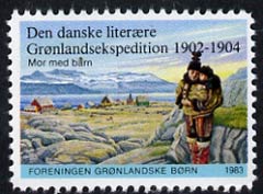 Cinderella - Greenland 1983 label commemorating the 1903-04 Den danske Expedition showing Mor Med barn base camp unmounted mint*, stamps on , stamps on  stamps on explorers     polar