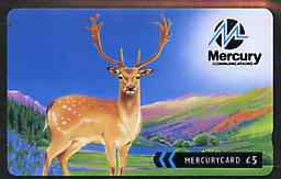 Telephone Card - Mercury £5 phone card showing Deer, stamps on animals     deer