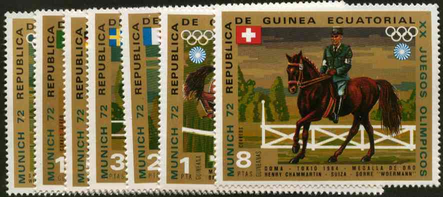 Equatorial Guinea 1972 Munich Olympics (5th series) 3-Day Eventing perf set of 7 unmounted mint, Mi 126-32, stamps on , stamps on  stamps on olympics     horses    sport