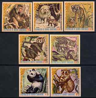 Equatorial Guinea 1976 Asian Animals imperf set of 7 (on cream paper) unmounted mint, Mi A938-44, stamps on , stamps on  stamps on animals     panda    apes     leopard    cats    tiger, stamps on  stamps on tigers