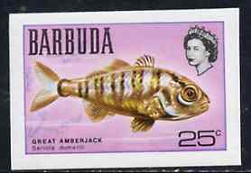 Barbuda 1968 imperf proof 25c (Great Amberjack) from the first QEII def set on ungummed paper, as SG 21 exceptionally rare, stamps on , stamps on  stamps on fish