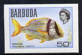 Barbuda 1968 imperf proof 50c (Porkfish) from the first QEII def set on ungummed paper, as SG 23 exceptionally rare, stamps on , stamps on  stamps on fish