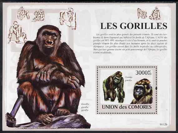 Comoro Islands 2009 Gorillas perf m/sheet unmounted mint, stamps on animals, stamps on gorillas, stamps on apes