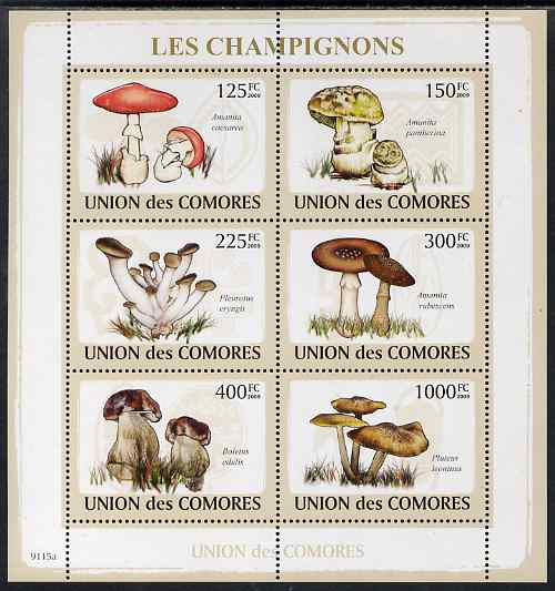 Comoro Islands 2009 Fungi perf sheetlet containing 6 values unmounted mint, stamps on fungi