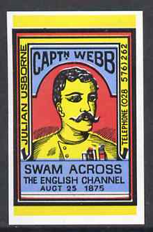 Match Box Labels - Captn Webb match box label in superb unused condition (ex Julian Usborne series), stamps on , stamps on  stamps on swimming