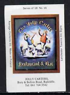 Match Box Labels - Jolly Carters (No.16 from a series of 18 Pub signs) very fine unused condition (Lanchester Taverns), stamps on , stamps on  stamps on carriages    coaches    transport