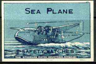 Match Box Labels - Sea Plane (Empire Flying Boat) dozen size outer label by Gem Match Works, Sivakasi (India), stamps on aviation, stamps on  flying boat, stamps on short