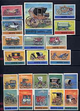 Match Box Labels -  Complete set of 20 + 1 Carriages (Eurotrip produced c 1970), stamps on carriages    coaches    transport