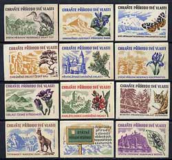 Match Box Labels - Complete set of 12 Wildlife (Czech Chrante series), stamps on wildlife    