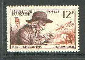 France 1956 J H Fabre (entomologist) unmounted mint SG 1280*, stamps on science     insects