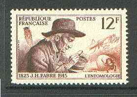 France 1956 J H Fabre (entomologist) unmounted mint SG 1280*, stamps on , stamps on  stamps on science     insects