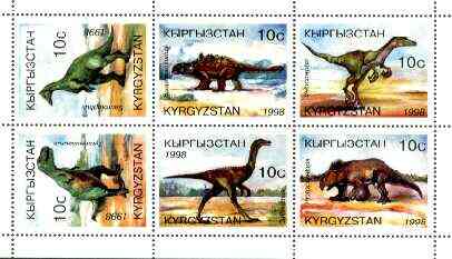 Kyrgyzstan 1998 Dinosaurs perf set of 6 unmounted mint, stamps on , stamps on  stamps on dinosaurs