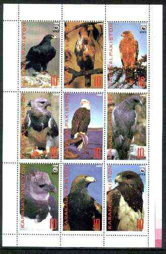 Karakalpakia Republic 1998 WWF - Birds of Prey perf sheetlet containing complete set of 9 unmounted mint, stamps on , stamps on  stamps on wwf    birds    birds of prey, stamps on  stamps on  wwf , stamps on  stamps on 