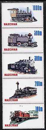 Maxcivan 1998 Locomotives complete perf set of 5 unmounted mint, stamps on , stamps on  stamps on railways