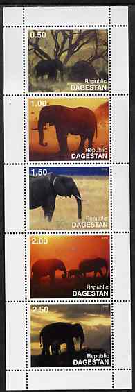 Dagestan Republic Elephants perf set of 5 complete unmounted mint, stamps on animals    elephants