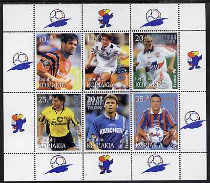 Koriakia Republic 1999 France 98 Football Championships complete perf set of 6 values unmounted mint, stamps on football, stamps on sport
