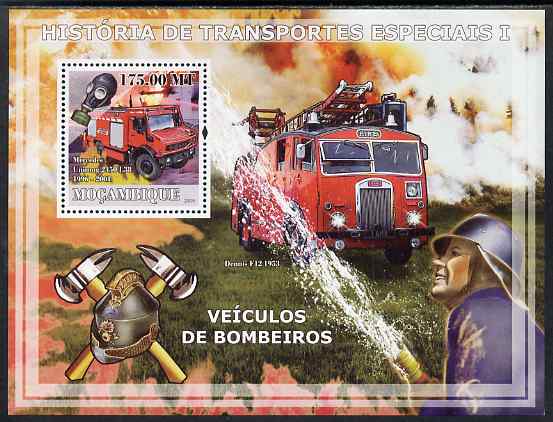 Mozambique 2009 History of Transport - Fire Engines perf m/sheet unmounted mint, stamps on fire, stamps on transport