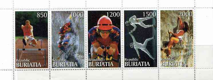 Buriatia Republic 1999 Sports & Pastimes perf sheetlet containing complete set of 5 unmounted mint, stamps on , stamps on  stamps on sport      hurdles      bicycles      fencing     rock-climbing