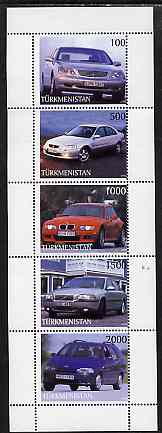 Turkmenistan 1998 Modern Cars perf sheetlet containing complete set of 5 unmounted mint