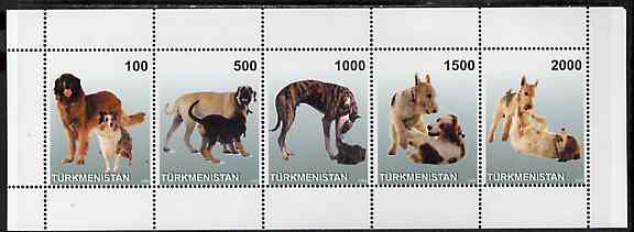 Turkmenistan 1998 Dogs perf sheetlet containing complete set of 5, stamps on , stamps on  stamps on dogs