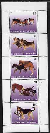 Tadjikistan 1998 Dogs perf sheetlet containing complete set of 5 unmounted mint, stamps on , stamps on  stamps on dogs