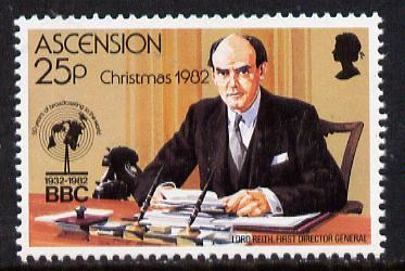 Ascension 1982 Christmas - BBC Broadcasting 25p with wmk sideways inverted (SG 330Ei) unmounted mint, gutter pairs & blocks pro-rata, stamps on communications, stamps on radio
