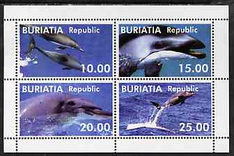 Buriatia Republic 1998 Whales perf sheetlet containing complete set of 4 unmounted mint, stamps on , stamps on  stamps on whales