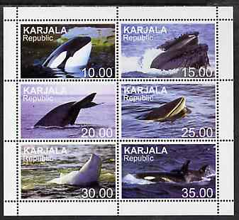 Karjala Republic 1999 Whales perf sheetlet containing complete set of 6 unmounted mint, stamps on whales