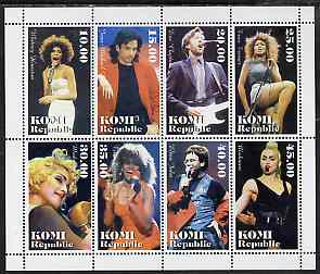 Komi Republic 1998 Pop Stars perf sheetlet containing complete set of 8 unmounted mint, stamps on music, stamps on pops, stamps on guitar
