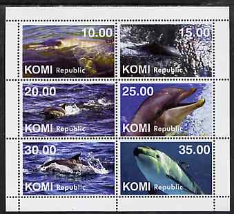 Komi Republic 1999 Whales & Dolphins perf sheetlet containing complete set of 6 unmounted mint, stamps on , stamps on  stamps on whales