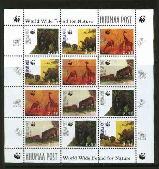 Estonia (Hiiumaa) 1998 WWF - Wild Animals perf sheetlet containing complete set of 12 (3 sets of 4) unmounted mint, stamps on , stamps on  stamps on wwf     animals      rhino    giraffes      apes, stamps on  stamps on  wwf , stamps on  stamps on 