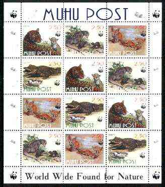 Estonia (Muhu) 1998 WWF - Wild Animals perf sheetlet containing complete set of 12 (3 sets of 4) unmounted mint, stamps on , stamps on  stamps on wwf, stamps on cats, stamps on animals, stamps on crocodiles, stamps on  stamps on  wwf , stamps on  stamps on 