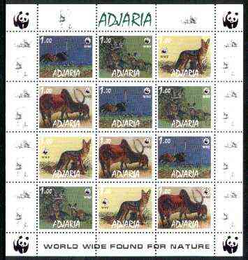 Adjaria 1998 WWF - Wild Animals & Birds perf sheetlet containing complete set of 12 (3 sets of 4) unmounted mint, stamps on , stamps on  stamps on wwf     animals    fox    , stamps on  stamps on  fox , stamps on  stamps on foxes, stamps on  stamps on  , stamps on  stamps on  wwf , stamps on  stamps on 