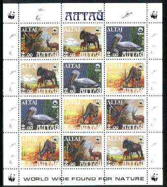 Altaj Republic 1998 WWF - Wild Animals & Birds perf sheetlet containing complete set of 12 (3 sets of 4) unmounted mint, stamps on , stamps on  stamps on wwf, stamps on animals, stamps on deer, stamps on  stamps on  wwf , stamps on  stamps on 