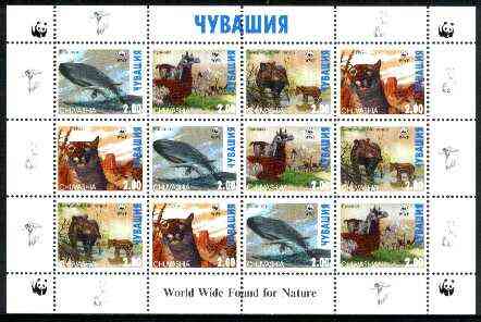 Chuvashia Republic 1998 WWF - Wild Animals perf sheetlet containing complete set of 12 (3 sets of 4) unmounted mint, stamps on wwf, stamps on animals, stamps on whales, stamps on  wwf , stamps on 