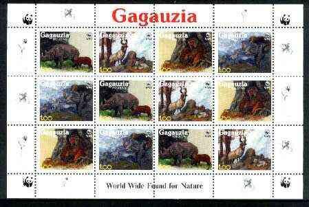 Gagauzia Republic 1998 WWF - Wild Animals perf sheetlet containing complete set of 12 (3 sets of 4) unmounted mint, stamps on wwf     animals     apes    deer     rhino, stamps on  wwf , stamps on 