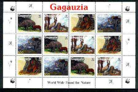 Gagauzia Republic 1998 WWF - Wild Animals perf sheetlet containing complete set of 12 (3 sets of 4) unmounted mint, stamps on , stamps on  stamps on wwf     animals     apes    deer     rhino, stamps on  stamps on  wwf , stamps on  stamps on 