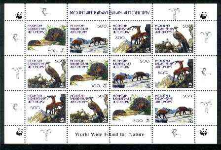 Mountain Badakhshan Autonomy 1998 WWF - Wild Animals & Birds perf sheetlet containing complete set of 12 (3 sets of 4) unmounted mint, stamps on wwf     animals     birds    birds of prey    , stamps on  wwf , stamps on 