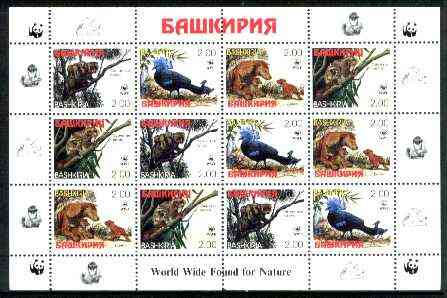 Bashkortostan 1998 WWF - Wild Animals & Birds perf sheetlet containing complete set of 12 (3 sets of 4) unmounted mint, stamps on , stamps on  stamps on wwf, stamps on animals, stamps on birds  , stamps on  stamps on  wwf , stamps on  stamps on 