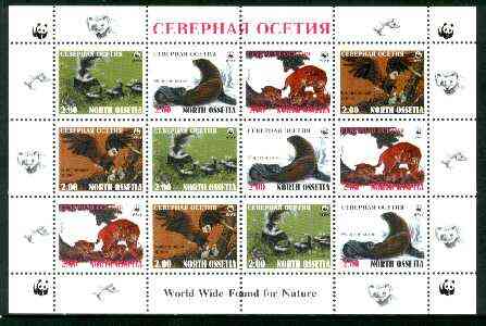 North Ossetia Republic 1998 WWF - Wild Animals & Birds perf sheetlet containing complete set of 12 (3 sets of 4) unmounted mint, stamps on wwf     animals     birds      birds of prey    seals    , stamps on  wwf , stamps on 