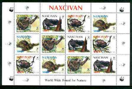 Naxcivan Republic 1998 WWF - Wild Animals perf sheetlet containing complete set of 12 (3 sets of 4) unmounted mint, stamps on , stamps on  stamps on wwf     animals       apes, stamps on  stamps on  wwf , stamps on  stamps on 