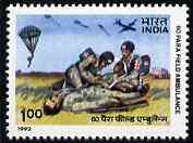 India 1992 50th Anniversary of 60th Parachute Field Ambulance unmounted mint, SG 1512*, stamps on militaria    medical     parachutes    red cross