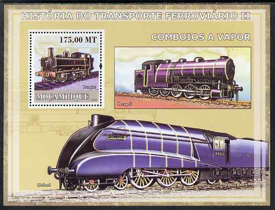 Mozambique 2009 History of Transport - Railways #02 perf m/sheet unmounted mint, stamps on railways, stamps on transport