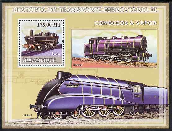 Mozambique 2009 History of Transport - Railways #02 perf m/sheet unmounted mint, stamps on , stamps on  stamps on railways, stamps on  stamps on transport